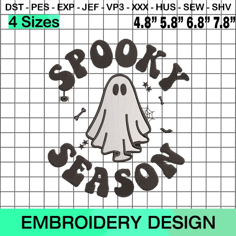  Spooky Ghost Halloween Machine Embroidery Design, Spooky Season Halloween Embroidery File- Instant Download