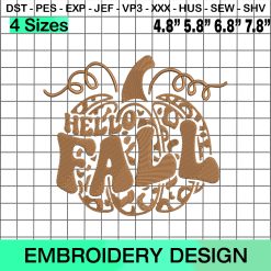 Hello Fall Pumpkin Embroidery Design