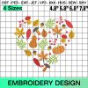Fall Season Heart Embroidery Design