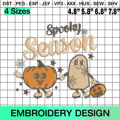 Ghost Spooky Season Embroidery Design, Pumpkin Spooky Season Embroidery, Instant Download