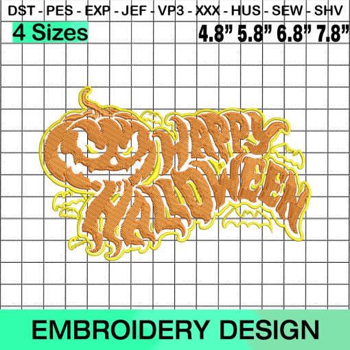 Happy Halloween Pumpkin Embroidery Design