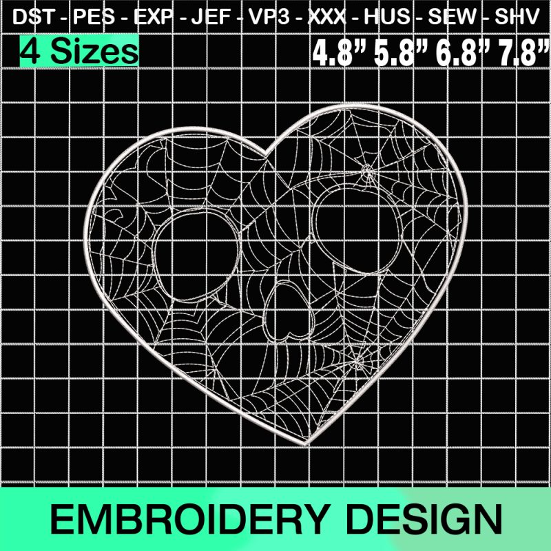 Spooky Spider Web Black Heart Embroidery Design