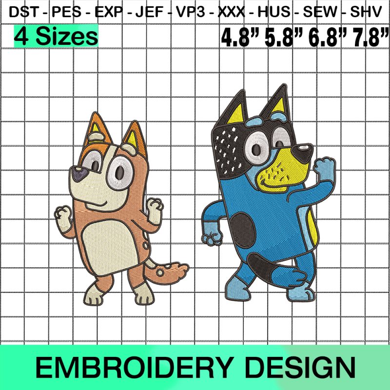 Bluey And Bingo Embroidery Design