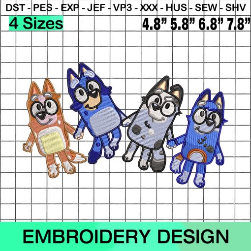 Bluey & Bingo Family Playing Together Embroidery Design