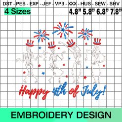 American Dancing Skeletons Embroidery Designs, Happy 4th July Embroidery Designs, Instant Download