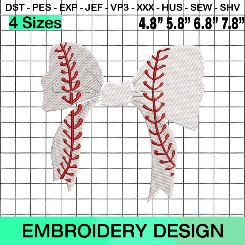 Baseball White Bow Tie Embroidery Design