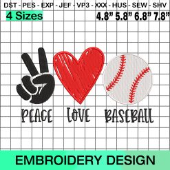 Peace Love Baseball Embroidery Design