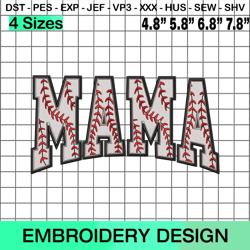 Baseball Mama Embroidery Design