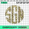 Leopard Monogram, Circle Monogram Embroidery Design