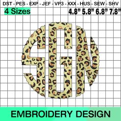 Leopard Monogram, Circle Monogram Embroidery Design