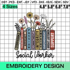 Social Worker Flowers Book Embroidery Design