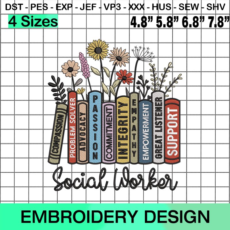 Social Worker Flowers Book Embroidery Design