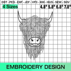 Highland Cow Embroidery Designs
