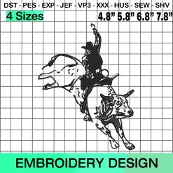 Cowboy Riding Bull Embroidery Design