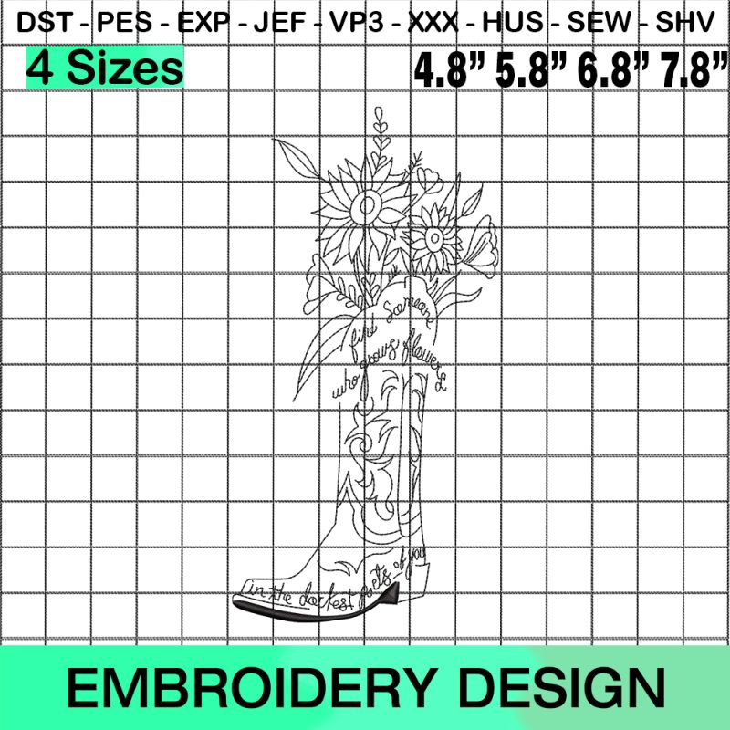 Floral Cowboy Boot Embroidery Design