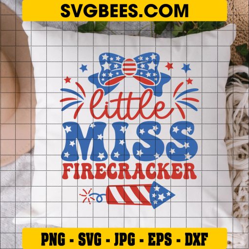 Little Miss Firecracker Svg, Retro 4th of July Svg, American Girl Svg on pillow