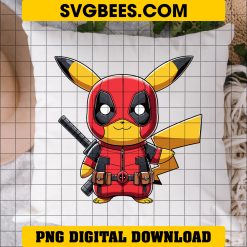 Pikachu Deadpool PNG, Deadpool X Pikachu PNG on pillow
