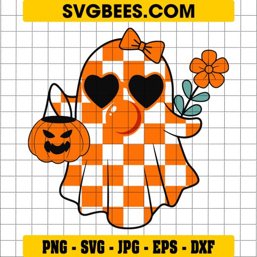 Cute Checkered Ghost SVG, Flower SVG, Pumpkin Bucket SVG