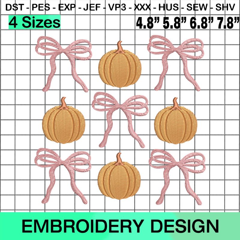 Pumpkin Pink Coquette Bow Embroidery Design