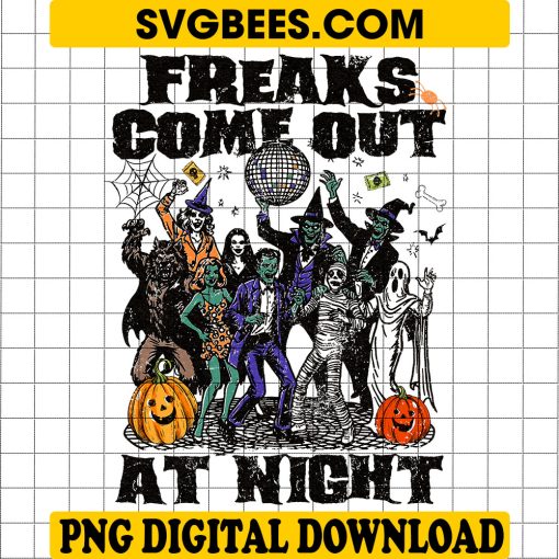 Freaks Come Out At Night PNG, Disco Halloween Horror Monsters Funny, Horror Monster png, Friends Retro png