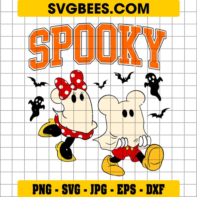 Spooky Season Mickey And Minnie Ghost SVG, Cute Mickey Halloween SVG, PNG EPS DXF