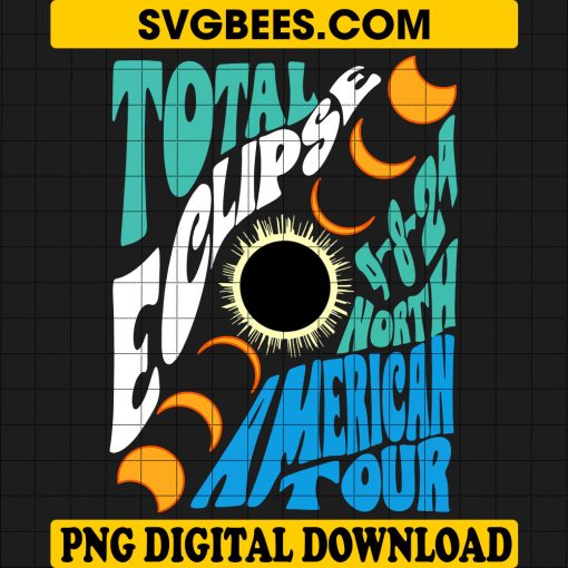 Total Eclipse 2024 Retro Groovy PNG, Total Eclipse North American Tour PNG, Solar Eclipse PNG