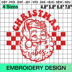 Christmas Vibes, Retro Christmas, Vintage Christmas, Retro Santa, Christmas Santa Embroidery Design