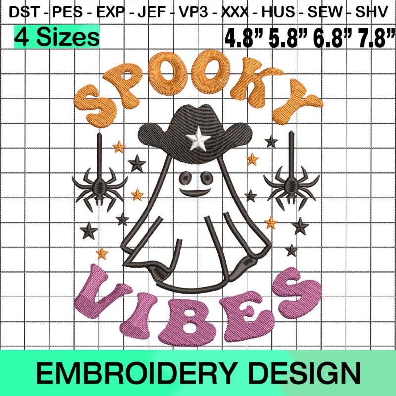 Spooky Vibes Cute Ghost Funny Halloween Embroidery Design