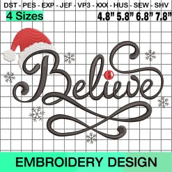 Christmas Believe Embroidery Design, Merry Christmas Embroidery, Snowflake Embroidery