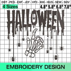 Halloween Skeleton Hand Spider Web Embroidery Design