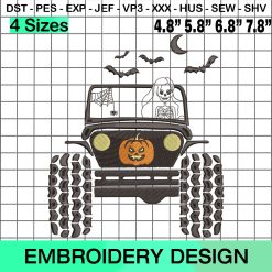 Female Skeleton Ride Jeep, Horror Offroad, Halloween Female Skeleton Embroidery Design