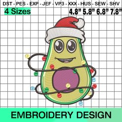 Avocado with Santa Hat Embroidery Design, Christmas Embroidery Designs