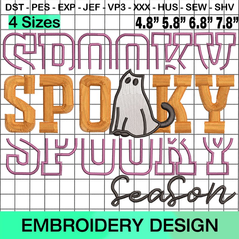 Halloween Cat Ghost Spooky Season Embroidery Design