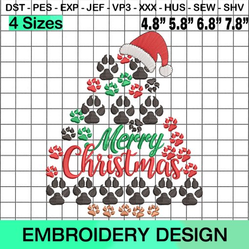 Dog Paw Christmas Tree Embroidery Design