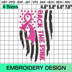 Back The Pink Embroidery Design, Breast Cancer Awareness Embroidery Design, Pink Embroidery Design