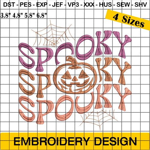 Spooky Halloween Embroidery Design, Spooky Embroidery Design, Pumpkin Embroidery Design