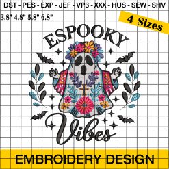 Espooky Vibes Embroidery Design, Halloween Ghost Embroidery Design, Fall Leaves Embroidery Design