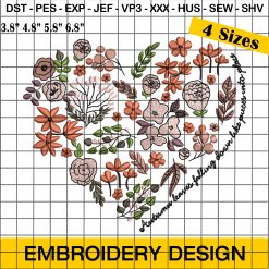 Fall Leaves Heart Embroidery Design