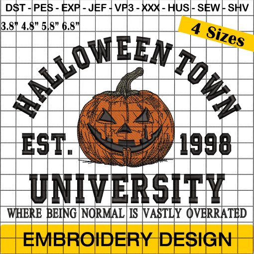 Halloween Town University Embroidery Design, Halloween Embroidery Design, Pumpkin Embroidery Design