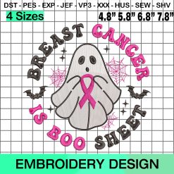 Breast Cancer is Boo Sheet Embroidery Design, Breast Cancer Awareness Embroidery Design, Ghost Embroidery Design, Pink Ribbon Embroidery Design, Halloween Embroidery Design