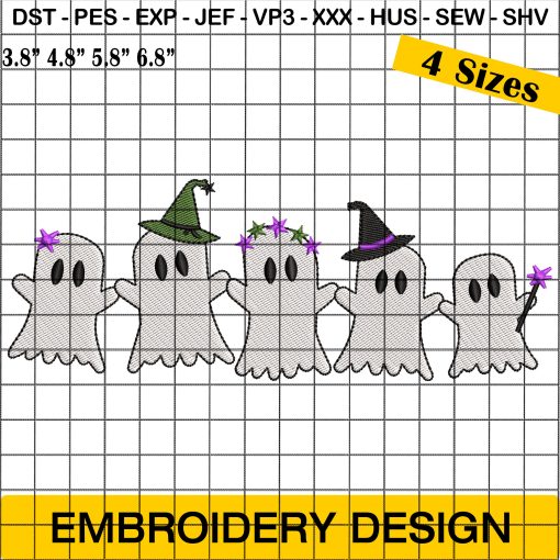 Little Ghosts Embroidery Design, Witch Ghosts Embroidery Design, Halloween Embroidery Design