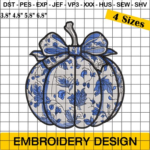 Blue Plaid Pumpkin Embroidery Design, Halloween Embroidery Design