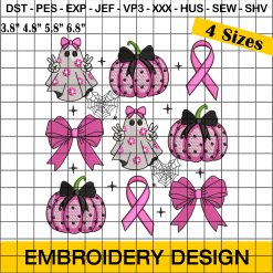 Ghost Breast Cancer Awareness Embroidery Design, Halloween Embroidery Design