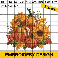 Pumpkins and Sunflowers Embroidery Design, Halloween Embroidery Design