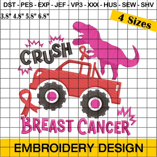 Crush Breast Cancer Embroidery Design, Cancer Awareness Embroidery Design, Pink Ribbon Embroidery Design, Dinosaur Embroidery Design