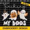 Teaching My Boo Embroidery Design, Halloween Ghosts And Pumpkin Embroidery Design