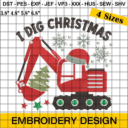 I Dig Christmas Tree Embroidery Designs - Christmas Digger