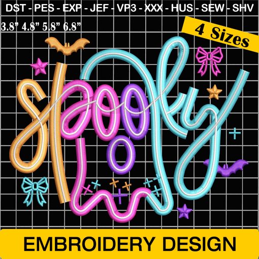 Neon Spooky Ghost Embroidery Design, Halloween Embroidery Design