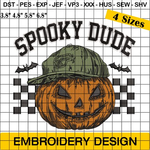 Spooky Dude Pumpkin Embroidery Design, Halloween Embroidery Design