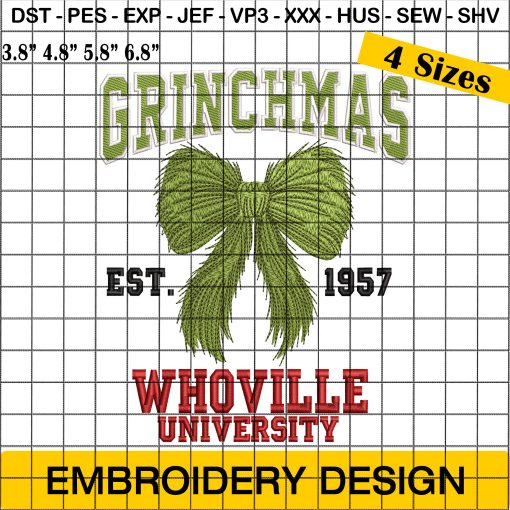 Grinchmas Embroidery Design, Whoville University Embroidery Design, Christmas Embroidery Design